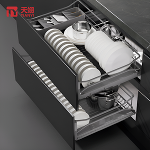 Acessórios para móveis Gaveta Peito Escondido Soft Close Kitchen Storage Bish Bowl Rack Multipurpose Pull Out Drawer Basket