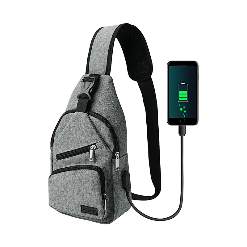 Antitheft Water-Resistant Crossbody Messenger Laptop Bag Casual Sling Shoulder Chest Bag with USB Charging Port for Men Women