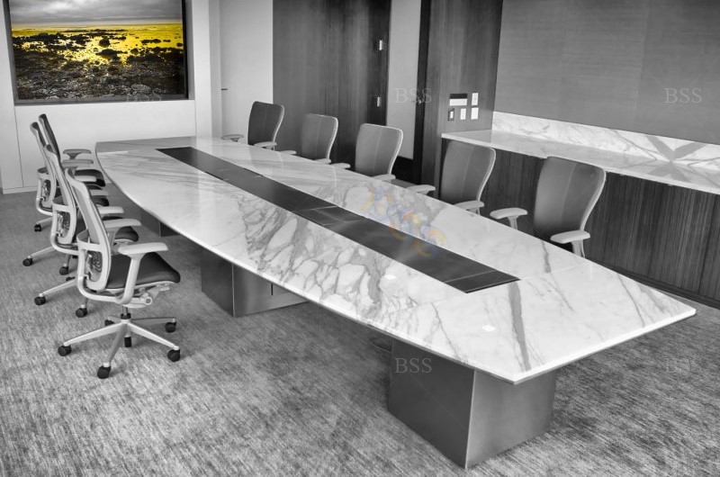 商务家具桌子套装会议室桌椅白石大理石船造型办公室会议室办公桌