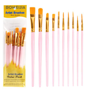 Bomeijia 10 Parel Plastic Paal Olieverfschilderij Pen Set Nylon Haar Kinderen Schilderij Pen Olieverf Aquarel Borstel Set - Product Image 1