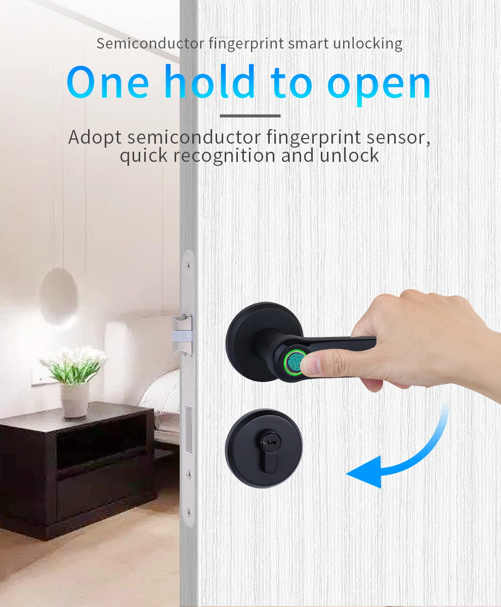 Glomarket Tuya Simple Design Indoor Smart Fingerprint Door Lock Password Handle Smart Door Lock