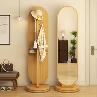Brown Oval-shaped Modern Wooden Smart Makeup Multi-functional Bedroom Furniture With Self and Table Stand Mirror