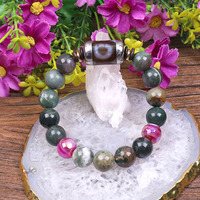 Vente en gros de perles en pierre naturelle, avec bords dorés DZI et Agate tibétains, Bracelet élastique, breloques, pour cadeau