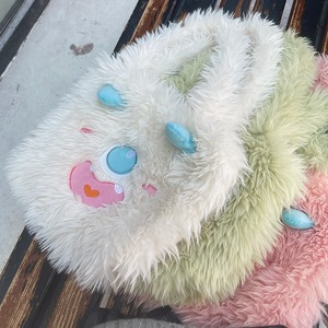 Bolso de Peluche con Diseño de Monstruo Adorable, Combinación de Colores Blanco, Rosa y Verde, Cierre Magnético, para Niñas, Estilo Otoño-Invierno - Product Image 2