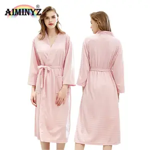 AIMINYZ New Fashion Design Hommes et Pyjamas Thin Summer Waffle Long Sleeve Morning Gown Couple Homewear Medium length Bathrobe