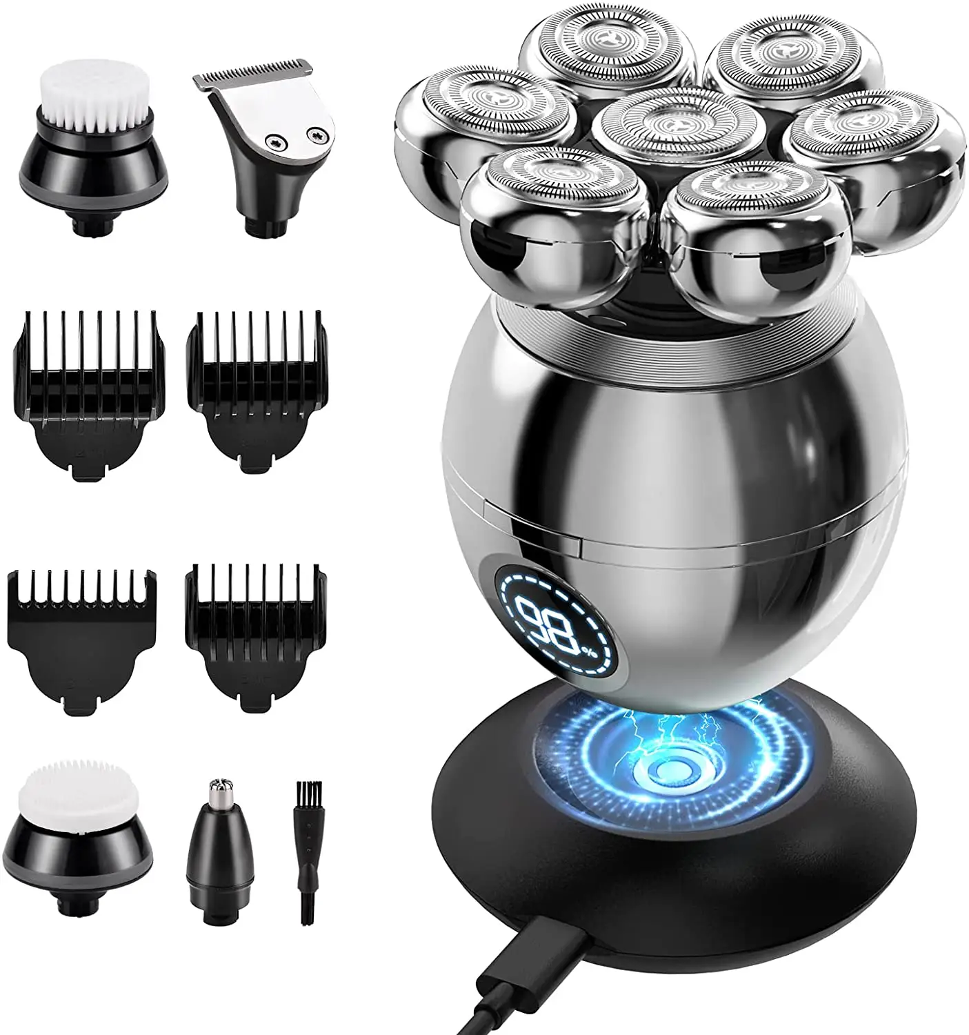 7D Head Shaver for Men 6 in 1 Waterproof with LCD Display Bald Head Shavers for Men Wet Dry Electric Razor for Men