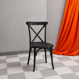 Chaise de salle à manger ergonomique empilable en résine noire moderne, design X-Back, meuble stable pour salle à manger, bar à domicile, appartement - Product Image 1