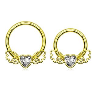 Heart Shaped <b>Wings</b> Hoop <b>Earrings</b> With Crystal Bezel Setting Silver Gold Stainless Steel Fashion Jewelry - Product Image 3