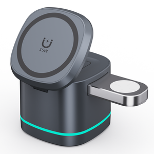 Estación de carga inalámbrica 3 en 1 exclusiva para dispositivos Apple iPhone, iwatch y <span class=keywords><strong>airpods</strong></span> <span class=keywords><strong>cargador</strong></span> inalámbrico rápido cubo de 15W - Product Image 1