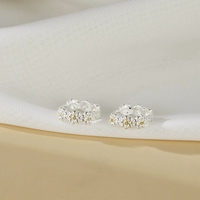 Anting Perak Sterling S925 EK289 Motif Bunga Dua Warna, Ear Cuff Chic, Desain Segar dan Stylish