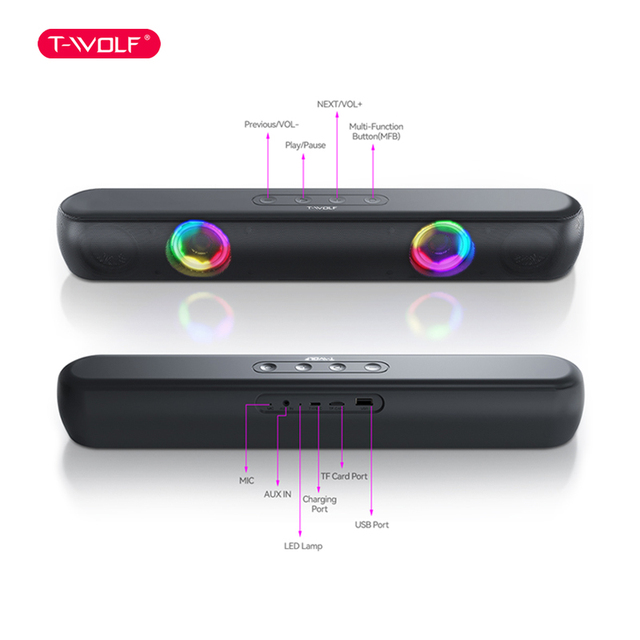"T-WOLF B320 Colorful Lighted Gaming Speakers for Desktop Wireless Music Player AUX/TF Card Home/Office/Party"