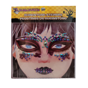 Autocollants de tatouage réalistes en strass pour le visage entier, décalcomanies temporaires, crâne, fantaisie, maquillage de fête cosplay, bijoux de visage scintillants - Product Image 4