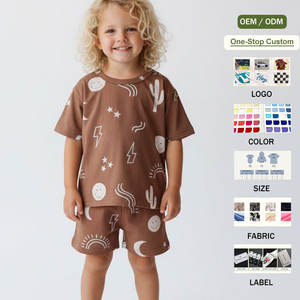 Ensemble de vêtements d'été pour bébés garçons et filles, t-<span class=keywords><strong>shirt</strong></span> à manches courtes imprimé personnalisé, short, 100% coton, tenue ample - Product Image 1