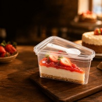Boîte alimentaire triangulaire jetable en PET transparent de qualité alimentaire, écologique, avec couvercle et cuillère, modèle personnalisable CH-133, pour Tiramisu, Mousse, Gâteau, Pain