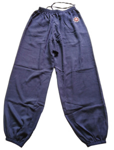 Unisex Đồng bằng màu đen Linen trộn với đàn hồi dây thắt lưng và chân hở với taiji logo thêu trên bên phải chân hip taiji quần - Product Image 5