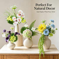Bunga Tropis Daun Pakis Daun Palem Hydrangea Gerbera Anggrek Realistis Tahan Luntur Vas Dekorasi Dalam Ruangan Buket Bunga Buatan