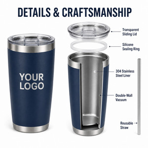 Premium 20oz Vacuum <b>Insulated</b> Tumbler Custom Logo 304 Stainless Steel Travel <b>Mug</b> With Splash Proof Lid Reusable Straw For Daily - Product Image 2