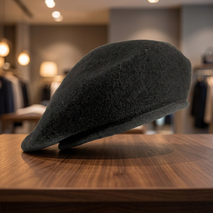 Custom Black 90% Wool Knitted <b>Beret</b> Caps Real Leather Binding Hand Embroidery Stylish Character Design Durable for Casual - Product Image 3