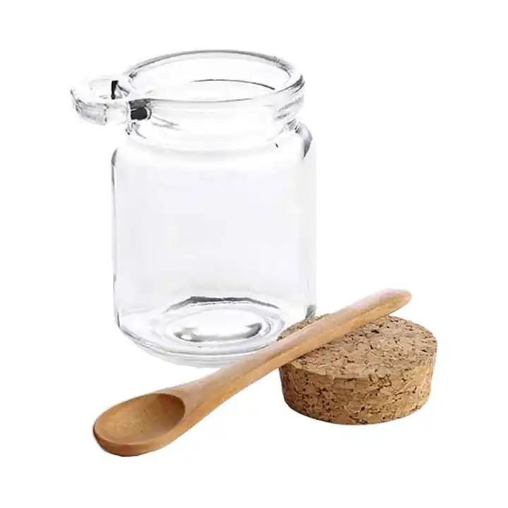 Glass Herb Spice Storage Jars Set With Wooden Spoon Kitchen