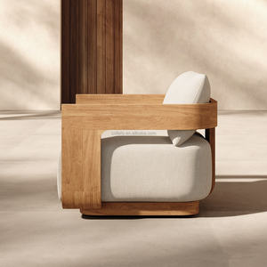 家具セット木製ソファセット屋外家具セット高級チークパティオガーデンソファシングルラウンジチェア - Product Image 1