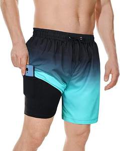 Men's Navy <b>Fish</b> Print Board Shorts Mid Waist Quick Dry With Pockets Drawstring Casual Short Length - Product Image 4