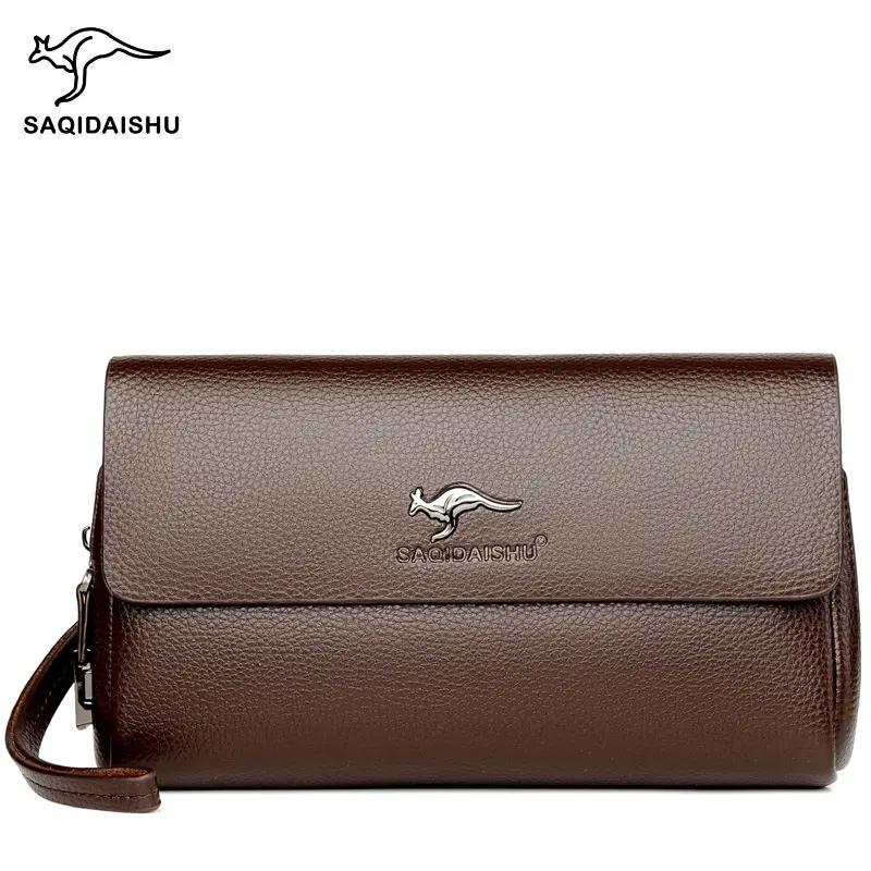 SAQIDAISHU Brand Luxury MenのBags Large Capacity Business Male Leather Wallet Zipper Cellphone Card Holder Men Clutch Bag Purse