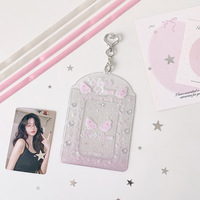 Porte-cartes transparent scintillant style ballet avec ruban, étui pour photocarte Kpop de 3 pouces, pochette pour carte d'identité scolaire étudiante