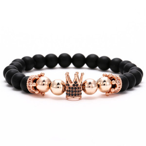 Micro CZ Crown Beads for Bracelet for Men &amp; Women 8mm Matte Black Ball Shape King &amp; <strong>Queen</strong> Matching Jewelry <strong>Gift</strong> for Couples - Product Image 4