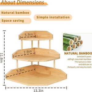 3 Tier Bamboo Spice <b>Rack</b> Corner Stand Wooden Storage Organizer for <b>Kitchen</b> Bathroom Countertop Minimalist Design - Product Image 4