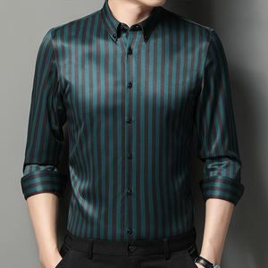 <span class=keywords><strong>Chemise</strong></span> d'affaires élastique rayée à manches longues décontractée mince d'âge moyen et jeune <span class=keywords><strong>chemise</strong></span> rayée à manches longues pour hommes <span class=keywords><strong>repassage</strong></span> gratuit - Product Image 5