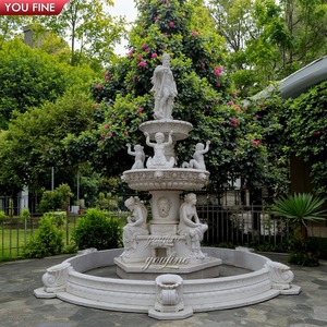 YOUFINE Large Outdoor Villa Garden Decor Stone <strong>Water</strong> <strong>Feature</strong> Natural White Marble Fountain with Four Lions and Ladies Statues - Product Image 5