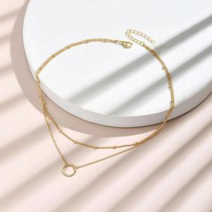Collana a strati con ciondolo a cerchio da donna, gioielli minimalisti a catena multipla per tutti i giorni - Product Image 3