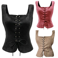 Gilet en daim pour femme, style animation de pointe, col carré vintage, avec laçage, pour déguisement, cosplay et tenue d'Halloween
