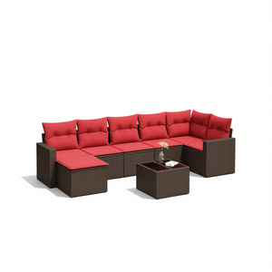 ชุดโซฟาหวายสังเคราะห์สีน้ำตาลพร้อมเบาะรองนั่ง 8 ที่นั่ง เฟอร์นิเจอร์กลางแจ้ง สไตล์ร่วมสมัย ดีไซน์ทันสมัย - Product Image 1