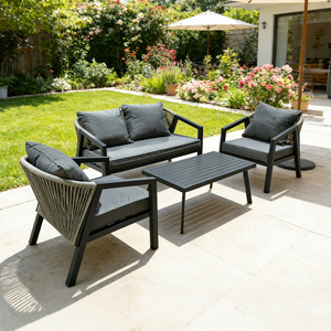 ชุดโซฟาสวน 4 ที่นั่ง ดีไซน์ทันสมัย นั่งสบาย ผลิตจากหวาย PE กันน้ำ ทนทาน พร้อมเบาะรองนั่ง - Product Image 1