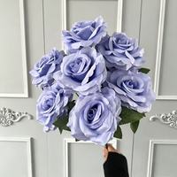 Bouquet de 9 roses artificielles en soie PPS, effet réaliste, 48 cm, toucher naturel, pour décoration de table de mariage - Grande Vente