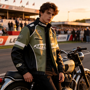 ODM Wholesale Custom Color Block Formal <b>Racing</b> <b>Jacket</b> Canvas Custom Sponsor Patch Full Zip Windproof Motorsport Coat Motorcycle - Product Image 6
