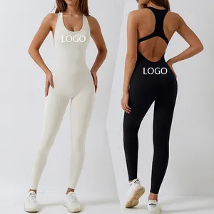 Body de yoga para mujer con pierna suelta Mono de control de barriga de una pieza con agujero en la espalda Mamelucos Deportes Entrenamiento Playsuits