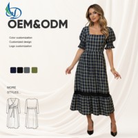 Robe maxi trapèze personnalisée, robe à col carré classique, technologie d'impression rétro estivale