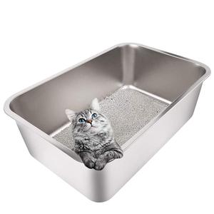 Caja de arena para gatos de acero inoxidable integrada, lista para usar, antisalpicaduras y antirrayaduras, con contenedor interior de plástico, tipo inodoro abierto - Product Image 1