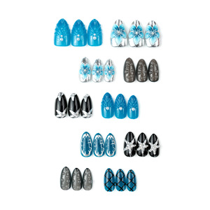 Lot de 30 faux <span class=keywords><strong>ongles</strong></span> Y2K en amande à presser, <span class=keywords><strong>bleu</strong></span> noir métallisé, fleurs 3D et perles, faits à la main pour festivals, fêtes et Halloween - Product Image 5