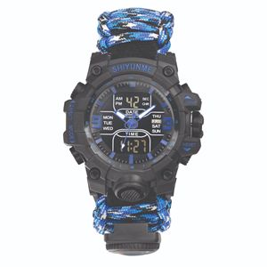 Đồng hồ La bàn kỹ thuật số thể thao Analog Hiển thị Kép Đồng hồ Paracord hoang dã sinh tồn dây đá lửa đi bộ đường dài thám hiểm ngoài trời Seiko - Product Image 1