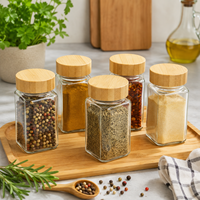 Bocaux en verre pour épices avec couvercle en bambou 120 ml – Portables et étanches, design moderne