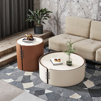 Table basse ronde moderne avec selle de cheval en bouleau simple, table à thé en cuir pour salons hôtels appartements