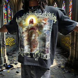 Camiseta Personalizada OEM de 300 g/m², 100 % Algodón, Lavada con Ácido, Estilo Vintage, Estampado Gráfico Completo, Talla Grande para Hombre - Product Image 2