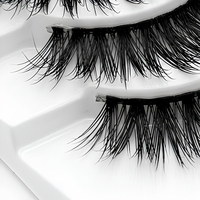 3 paires de faux cils entiers en fibres synthétiques, bande noire, styles de cils variés pour le maquillage quotidien