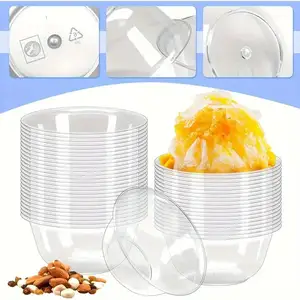 Disposable Custom Logo Takeout Restaurant 10 Oz Disposable Clear Hard Plastic Bowls Soup Ice Cream Candy Salad Serving Bowls