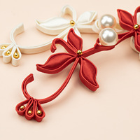 Boutons décoratifs DIY tissés à la main avec boucle fleur de magnolia violette, ruban de satin et fermoir perle, vente en gros d'usine pour robes de mariée