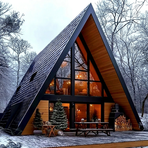 Cabane d'été moderne en bois à ossature en A, en bois traité thermiquement, pour camping et lodge extérieur - Product Image 1