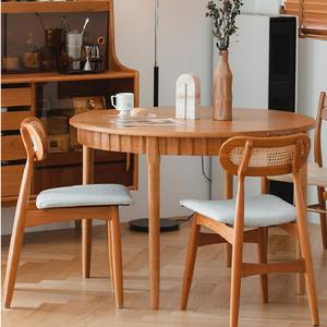 Mesa de Comedor Redonda Jimei de 95cm/110cm, Madera de Cerezo Sólida, Estilo Nórdico Minimalista, Estructura Estable con Marco de Caja, para Uso Doméstico - Product Image 4